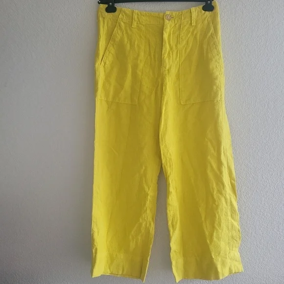 Velvet by Graham & Spencer NWT Yellow Dru Heavy Linen Pant size 6 - Picture 2 of 9